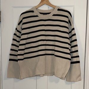 GAP Striped Crewneck Sweater in Black and Cream